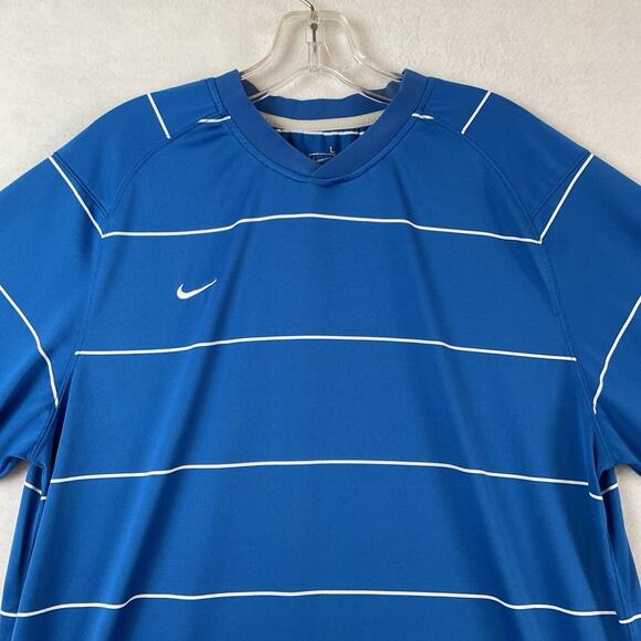 Nike Team Fit Dry Dri Fit Shirt Mens L Blue White Striped Short Sleeve Athletic - Picture 2 of 11